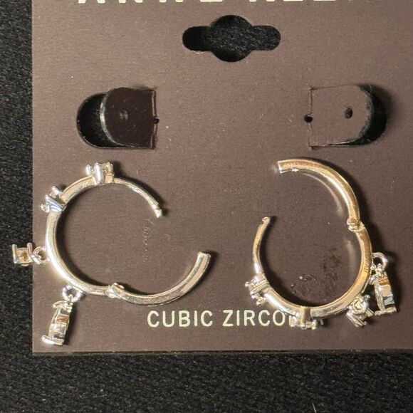 Anne Klein Silver and Crystal Dangle Huggy Earrings 1 inch - Picture 12 of 14